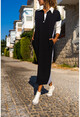 Womens Black Polo Neck Color Block Long Loose Tracksuit Dress GK-TD2014