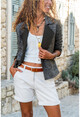 Womens Anthracite Self-Textured Double-Sided Jacket Cardigan GK-BST2975