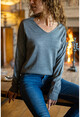 Womens Anthracite V-Neck Basic Sweater GK-CCKYN1001