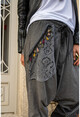 Kadın Antrasit Yıkamalı Püsküllü Ajur Detaylı Şalvar Pantolon GK-RSD2024