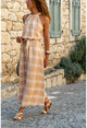 Womens Beige Halter Neck Long Dress With Belt GK-BST2896