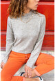Womens Beige Half Turtleneck Soft Textured Basic Sweater GK-BST2990