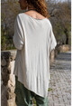 Womens Beige Washed Linen Star Sequin Asymmetric Cut Loose Blouse GK-RSD2022