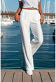 Womens White Linen Waist Elastic Loose Trousers GK-BST2933