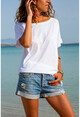 Kadın Beyaz Sırtı Atlet Detaylı Salaş T-Shirt GK-JR220