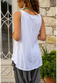 Womens White V-Neck Sleeveless A-Line Basic T-Shirt GK-JR401