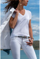 Womens White V-Neck Bat Sleeve Basic T-Shirt GK-JR211