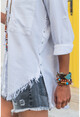 Womens White Side Buttoned Skirt Tasseled Shirt GK-AYN1666
