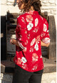 Womens Claret Red Floral Patterned Shirt GK-BST2711