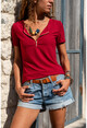 Womens Claret Red Zippered Basic Blouse GK-BSTK4023