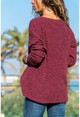 Womens Claret Red Collar Buttoned Basic Loose Sweater Gk-CCKVES115