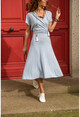 Womens Ice Blue Double Breasted Knit Dress GK-LD302