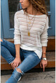 Womens Ecru Openwork Boat Collar Mercerized Sweater GK-CCK15077