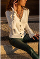 Womens Ecru Button Detailed Soft Textured Cardigan GK-BST3007