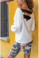 Womens Ecru Back Band Detail Loose Sweatshirt GK-CCK60012