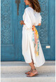 Womens Ecru Bat Sleeve Silk Satin Dress GK-BST2226