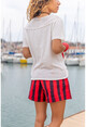 Womens Ecru Washed Skirt And Shoulder Mesh Soft Textured Loose T-Shirt GK-RSD2063