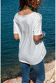 Womens Ecru Washed Mesh Single Pocket Loose T-Shirt GK-RSD2030