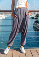 Womens Gray Waist Elastic Pocket Wool Loose Shalwar Trousers GK-BST2992