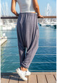 Womens Gray Waist Elastic Pocket Wool Loose Shalwar Trousers GK-BST2992