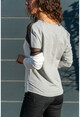 Kadın Gri-Beyaz Tül Garnili Color Block Sweatshirt GK-BST2805