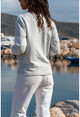 Womens Grey-White Leaf Garnish Color Block Sweatshirt GK-BST2804
