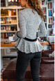 Womens Gray Skirt Sleeves Tulle Ruffle Blouse BST2457