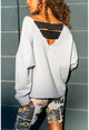 Womens Gray Sweatshirt with Band Detail in Gray GK-CCK60012