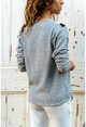 Womens Gray V-Neck Color Block Sweater Gk-BSTM2750