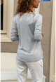 Womens Gray V-Neck Soft Textured Basic Blouse GK-BST2939