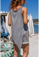 Womens Gray Washed Asymmetrical Cut Sleeveless T-shirt GK-RSD2066