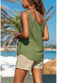 Womens Khaki Strap Button Linen Blouse GK-BST2910