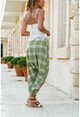 Womens Khaki Pocket Plaid Baggy Trousers GK-BST2917