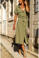 Womens Khaki Pocket Belt Safari Airobin Dress GK-BSTK4045