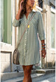 Womens Khaki Double Pocket Striped Shirt Dress GK-BST2916