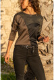 Womens Khaki-Black Armor Garnish Color Block Sweatshirt GK-BST2805