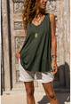 Womens Khaki V-Neck Sleeveless A-Line Basic T-Shirt JR401