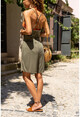 Womens Khaki Soft Textured Strap Shorts Jumpsuit CCK3016