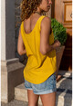 Womens Mustard Strap Buttoned Linen Blouse BST2910