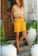 Womens Mustard Waist Elastic Double Leg Linen Shorts GK-BST2891