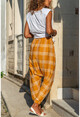 Womens Mustard Pocket Plaid Baggy Trousers GK-BST2917