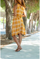 Womens Mustard Halter Collar Self Belt Dress GK-BST2897