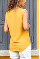 Womens Mustard Square Collar Linen Blouse GK-BST2911