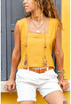 Womens Mustard Square Collar Linen Blouse GK-BST2911