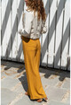 Womens Mustard Linen Elastic Waist Loose Trousers GK-BST2933