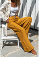 Womens Mustard Linen Elastic Waist Loose Trousers GK-BST2933