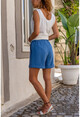 Womens Indigo Waist Elastic Double Leg Linen Shorts BST2891