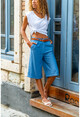 Womens Indigo Pocket Linen Double Leg Linen Bermuda Shorts GK-BSTW2912