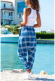 Womens Indigo Pocket Plaid Baggy Trousers GK-BST2917