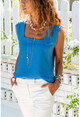 Womens Indigo Square Collar Linen Blouse GK-BST2911